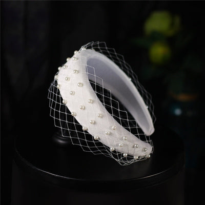Diadema Elegante de Franela Gruesa con Red de Hilo para Novia - Image 10