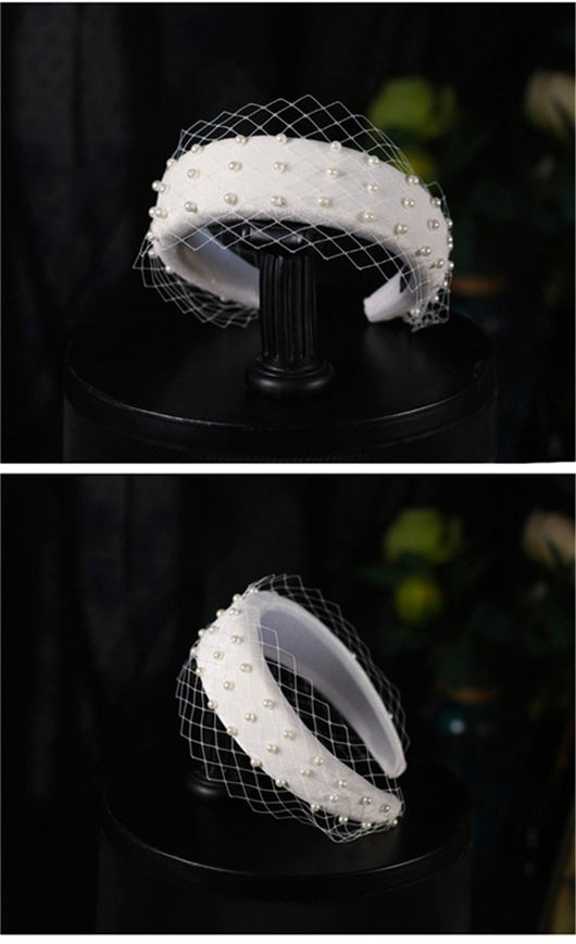 Diadema Elegante de Franela Gruesa con Red de Hilo para Novia - Image 11