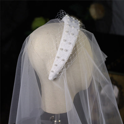 Diadema Elegante de Franela Gruesa con Red de Hilo para Novia - Image 12