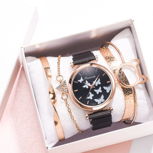 Set de Reloj de Cuarzo con Esfera de Mariposa - Image 3