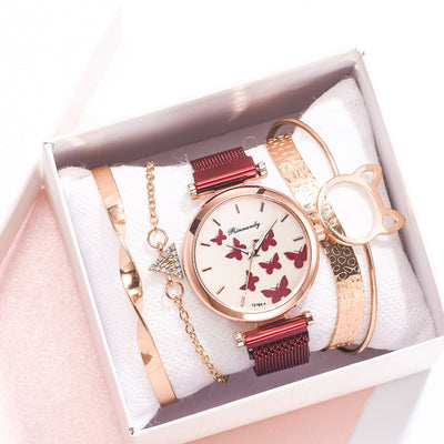 Set de Reloj de Cuarzo con Esfera de Mariposa - Image 4