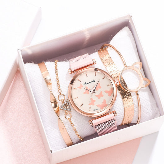 Set de Reloj de Cuarzo con Esfera de Mariposa - Image 6