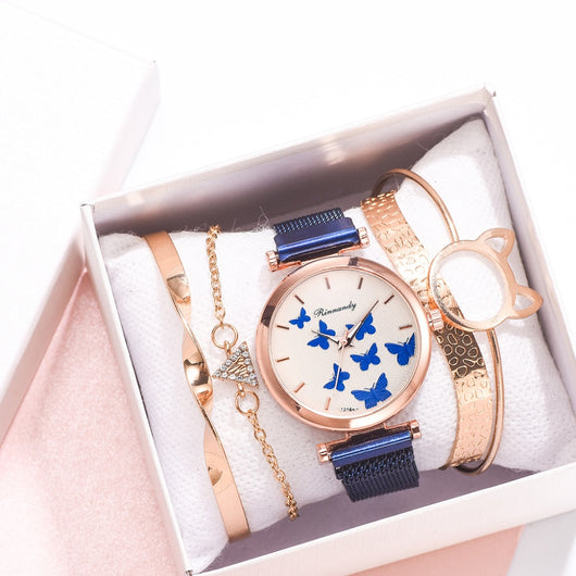 Set de Reloj de Cuarzo con Esfera de Mariposa - Image 8