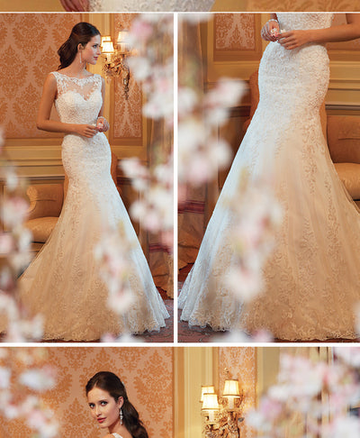 Vestido de Novia Cola de Pez Sin Mangas con Encaje - Image 9