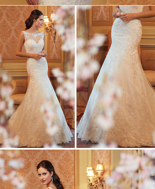 Vestido de Novia Cola de Pez Sin Mangas con Encaje - Image 9