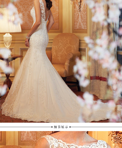 Vestido de Novia Cola de Pez Sin Mangas con Encaje - Image 10