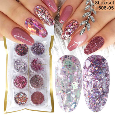 Set de 8 Cajas de Polvo Glitter para Diseño de Uñas - Image 14