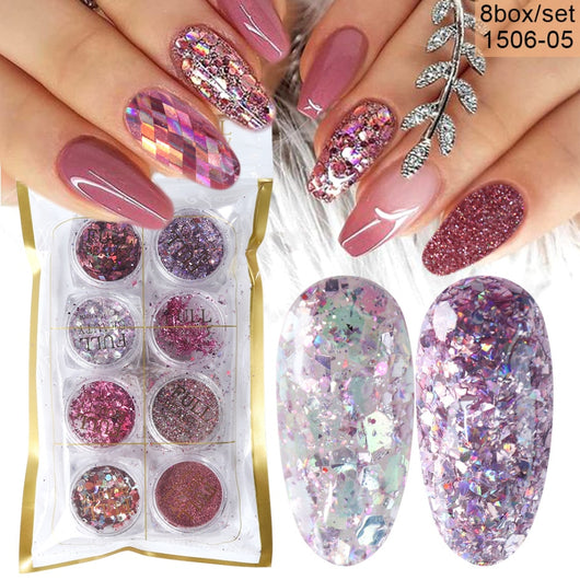 Set de 8 Cajas de Polvo Glitter para Diseño de Uñas - Image 14