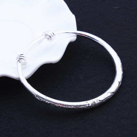 Pulsera de Plata Tibetana Maciza Tallada a Mano - Image 9