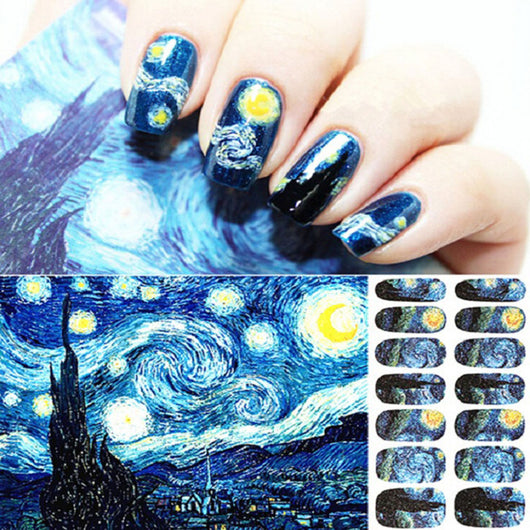Calcomanías de Manicura Van Gogh Starry Night - 14 Stickers de Uñas con Efecto Fotocurado - Image 6