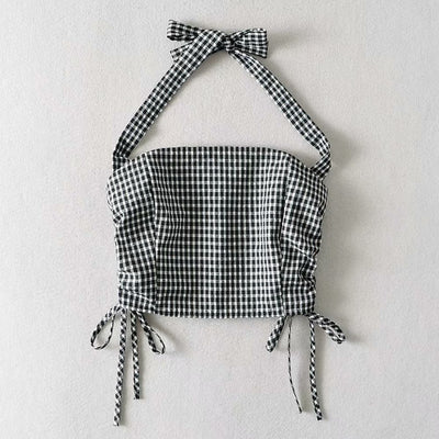 Chaleco Mujer Cuadros Halter Encaje con Cordones - Colección Verano - Image 9