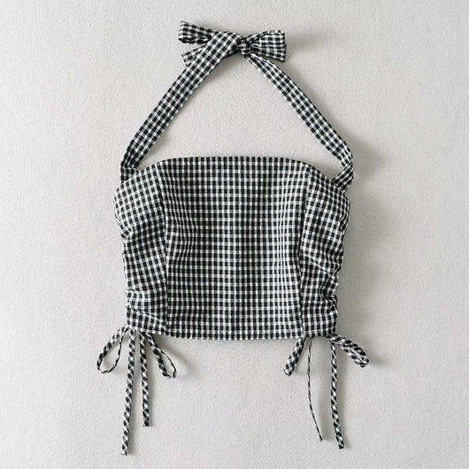 Chaleco Mujer Cuadros Halter Encaje con Cordones - Colección Verano - Image 9