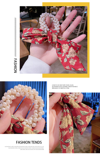 Moño Perla con Lazo Floral - Goma Elástica para Cabello Elegante - Image 12