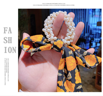 Moño Perla con Lazo Floral - Goma Elástica para Cabello Elegante - Image 14