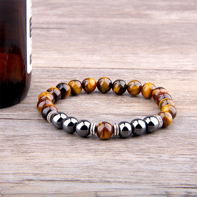 Pulsera Elástica Ojo de Tigre Amarillo con Separador de Obsidiana - Image 9