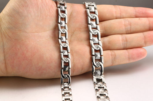 Pulsera de Pareja en Acero Titanio con Cristales Brillantes - Image 7