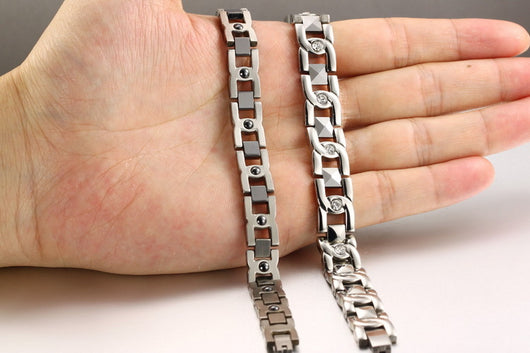Pulsera de Pareja en Acero Titanio con Cristales Brillantes - Image 8
