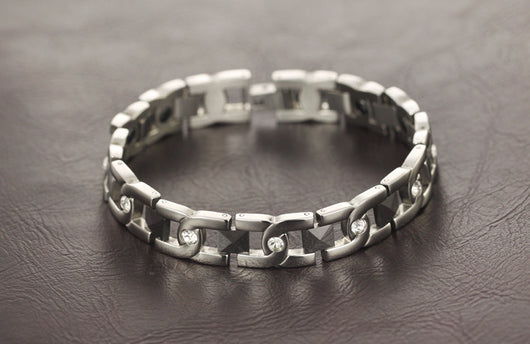 Pulsera de Pareja en Acero Titanio con Cristales Brillantes - Image 9