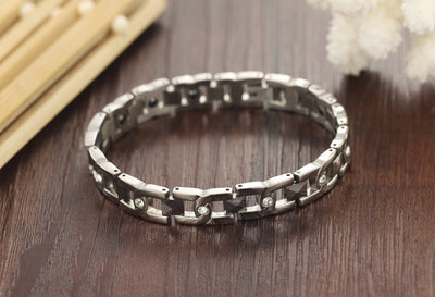Pulsera de Pareja en Acero Titanio con Cristales Brillantes - Image 13