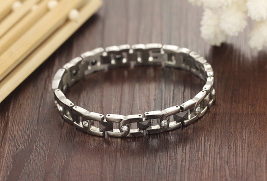 Pulsera de Pareja en Acero Titanio con Cristales Brillantes - Image 13