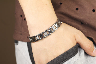 Pulsera de Pareja en Acero Titanio con Cristales Brillantes - Image 16