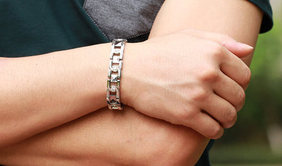 Pulsera de Pareja en Acero Titanio con Cristales Brillantes - Image 17