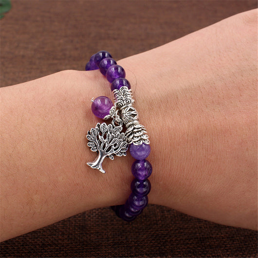 Pulsera Colgante Árbol de Amatista Natural con Cadena de Mano - Image 13