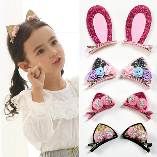Set de 2 Clips Decorativos para Niñas - Flores Brillantes Arcoíris con Orejas de Gato y Conejo - Image 10