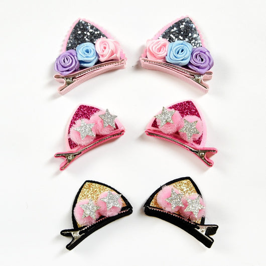Set de 2 Clips Decorativos para Niñas - Flores Brillantes Arcoíris con Orejas de Gato y Conejo - Image 16