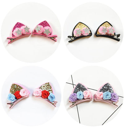 Set de 2 Clips Decorativos para Niñas - Flores Brillantes Arcoíris con Orejas de Gato y Conejo - Image 17
