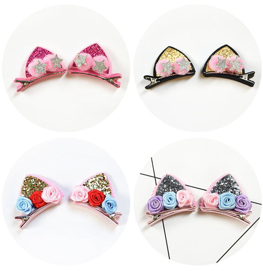 Set de 2 Clips Decorativos para Niñas - Flores Brillantes Arcoíris con Orejas de Gato y Conejo - Image 17
