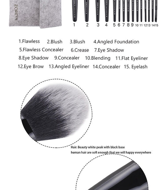 Set Profesional de 15 Brochas de Maquillaje ZOREYA - Image 11