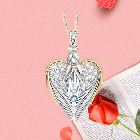 Collar Colgante de Alas de Ángel con Corazón de Cristal y Rhinestones en Oro y Plata para Mujer - Image 9