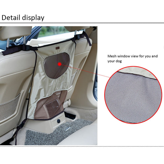Grey pet car fence installed in a car's rear seat, separating the front and back, with a white Bull Terrier. - Image 13