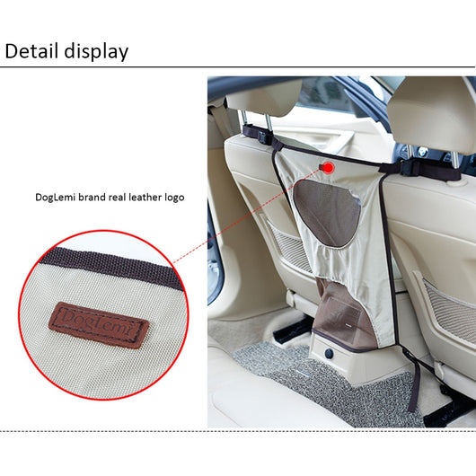 Grey pet car fence installed in a car's rear seat, separating the front and back, with a white Bull Terrier. - Image 16