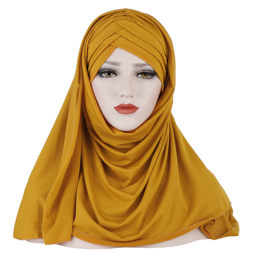 Hijab Elegante de Seda Monócromo con Parche para Damas Musulmanas - Image 3