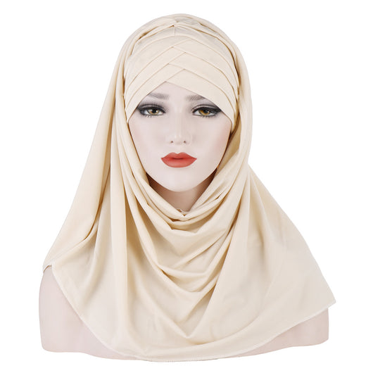 Hijab Elegante de Seda Monócromo con Parche para Damas Musulmanas - Image 12
