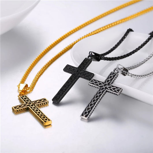 Collar Cruz Vintage Acero Inoxidable 316L Dorado para Hombre - Joyería Cristiana Negra - Image 9