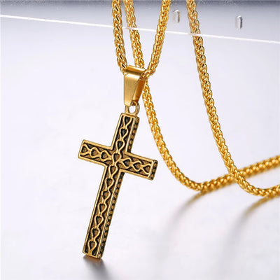 Collar Cruz Vintage Acero Inoxidable 316L Dorado para Hombre - Joyería Cristiana Negra - Image 11