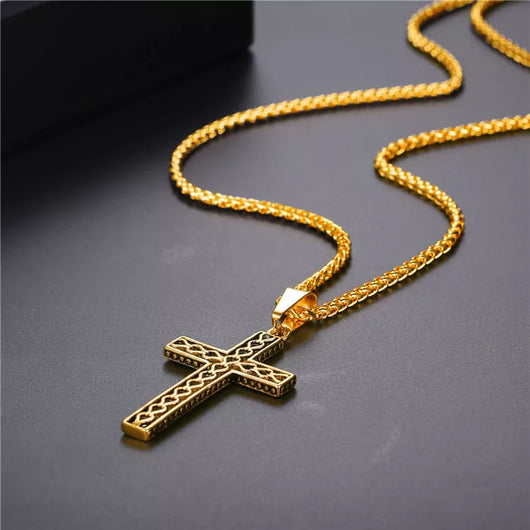 Collar Cruz Vintage Acero Inoxidable 316L Dorado para Hombre - Joyería Cristiana Negra - Image 14