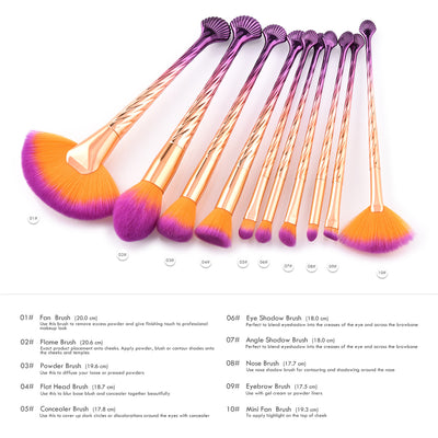 Set de 10 Brochas de Maquillaje Profesional Degradado Oro y Púrpura - Image 5