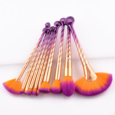 Set de 10 Brochas de Maquillaje Profesional Degradado Oro y Púrpura - Image 6