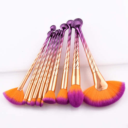 Set de 10 Brochas de Maquillaje Profesional Degradado Oro y Púrpura - Image 6