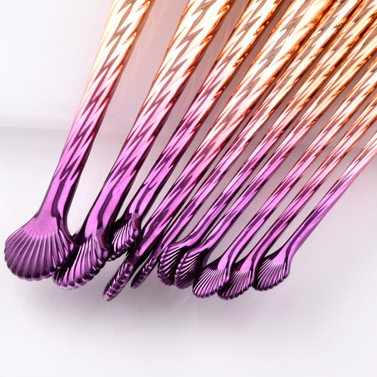 Set de 10 Brochas de Maquillaje Profesional Degradado Oro y Púrpura - Image 10