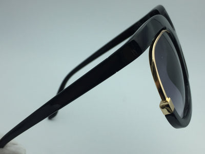 Black cat-eye half-frame sunglasses with gold accents and purple-grey gradient lenses, shown from front and side. - Image 10