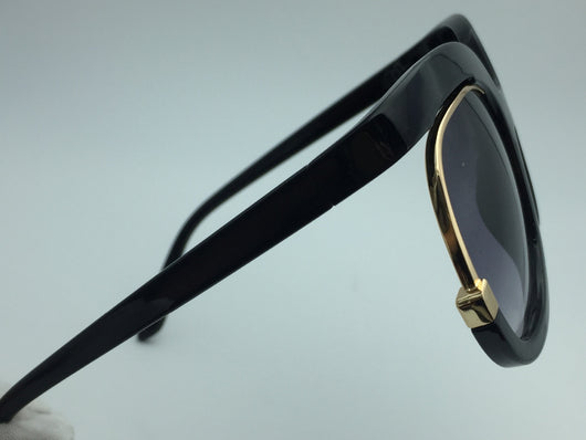 Black cat-eye half-frame sunglasses with gold accents and purple-grey gradient lenses, shown from front and side. - Image 10