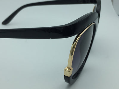 Black cat-eye half-frame sunglasses with gold accents and purple-grey gradient lenses, shown from front and side. - Image 12