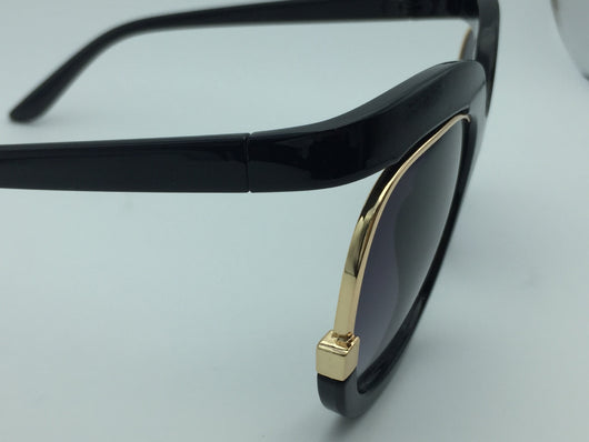 Black cat-eye half-frame sunglasses with gold accents and purple-grey gradient lenses, shown from front and side. - Image 12