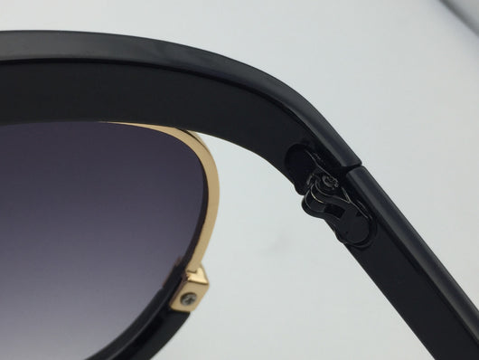 Black cat-eye half-frame sunglasses with gold accents and purple-grey gradient lenses, shown from front and side. - Image 13
