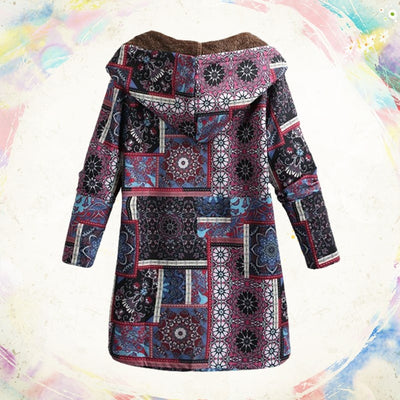 Chaqueta de Algodón Talla Grande con Estampado Floral Étnico Retro - Image 10